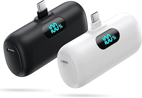 [2-Pack] Mini Portable Charger 5000mAh Power Bank,3A PD USB C Cell Phone Portable Power, LCD Display Battery Pack Compatible with iPhone 16/15/15 plus/15 pro/15 pro Max/Android/Samsung/Moto/LG etc