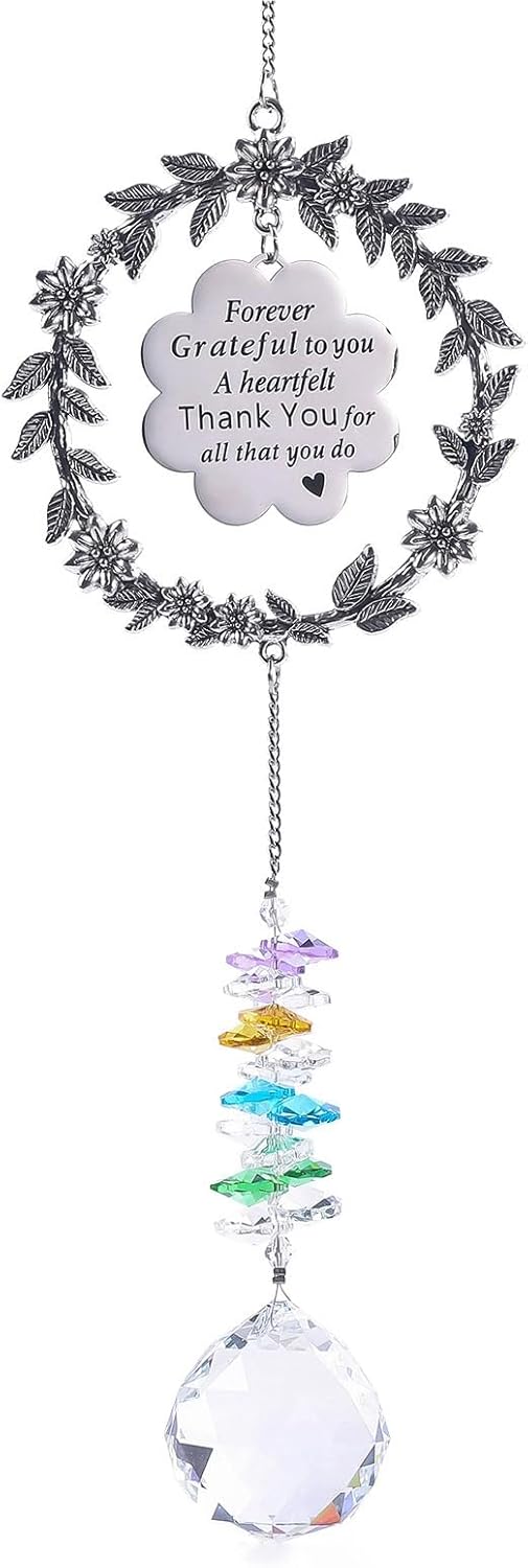 Hanging Crystal Sun Catcher, Thank You Gifts for Women, Sun Catcher Gift with Engraved Thank You Message for Window Rainbow Maker, Gratitude Gifts for Teachers, Friend, Family, Thanksgiving