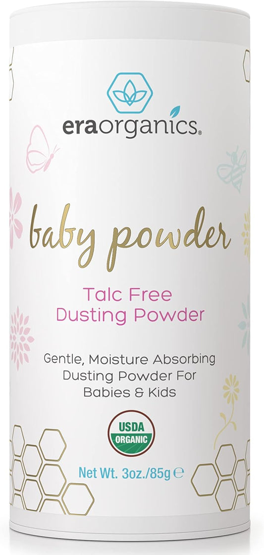 USDA Organic Baby Powder Talc-Free - Soothing Arrowroot, Calendula and Cornstarch for Newborn, Babies or Toddlers - Made in USA - 3oz/85g