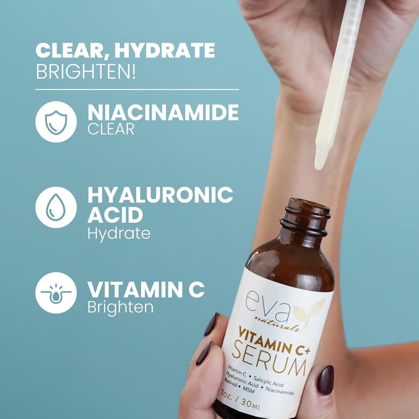Eva Naturals Vitamin C Serum with Hyaluronic Acid - Anti-Aging, Acne & Dark Spot Care