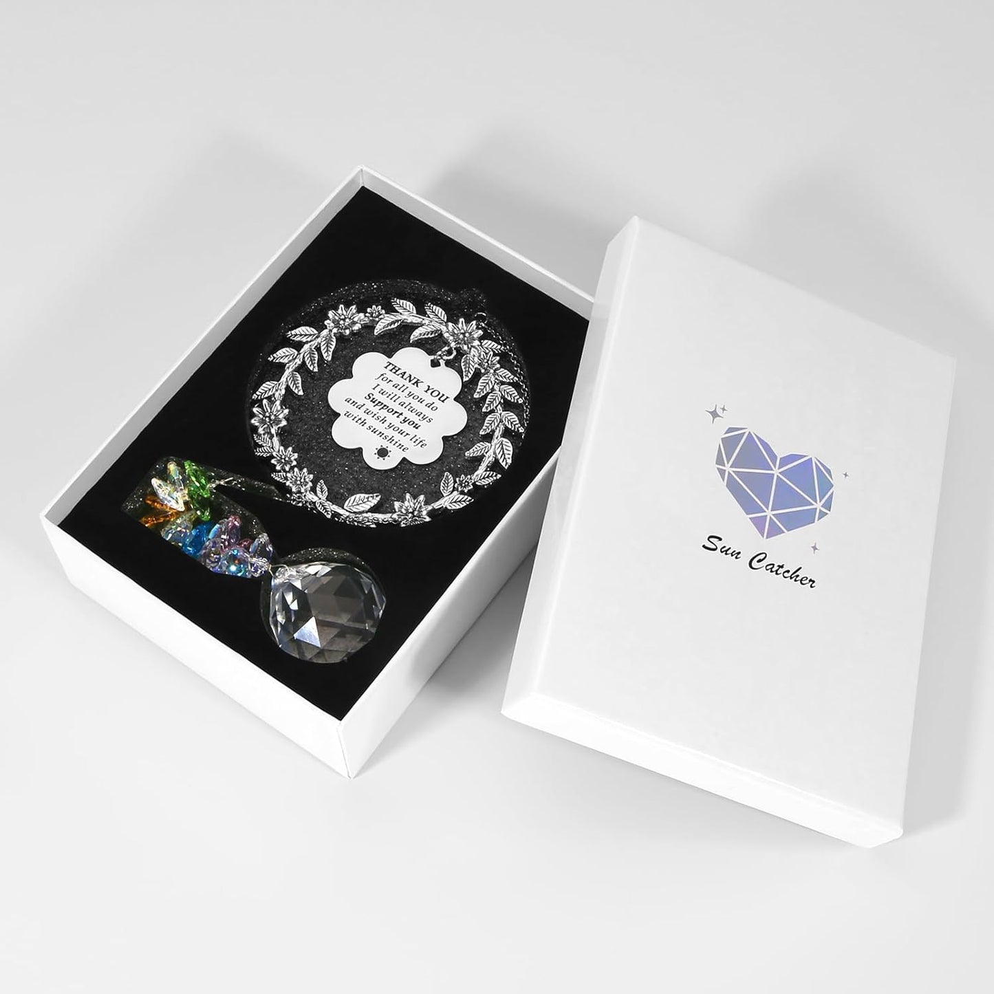 Thank You Gifts for Women Men, Sun Catcher Gift with Engraved Grateful Message, Hanging Crystal Suncatcher Ornament for Window Rainbow Maker, for Sister Friend Family Teacher