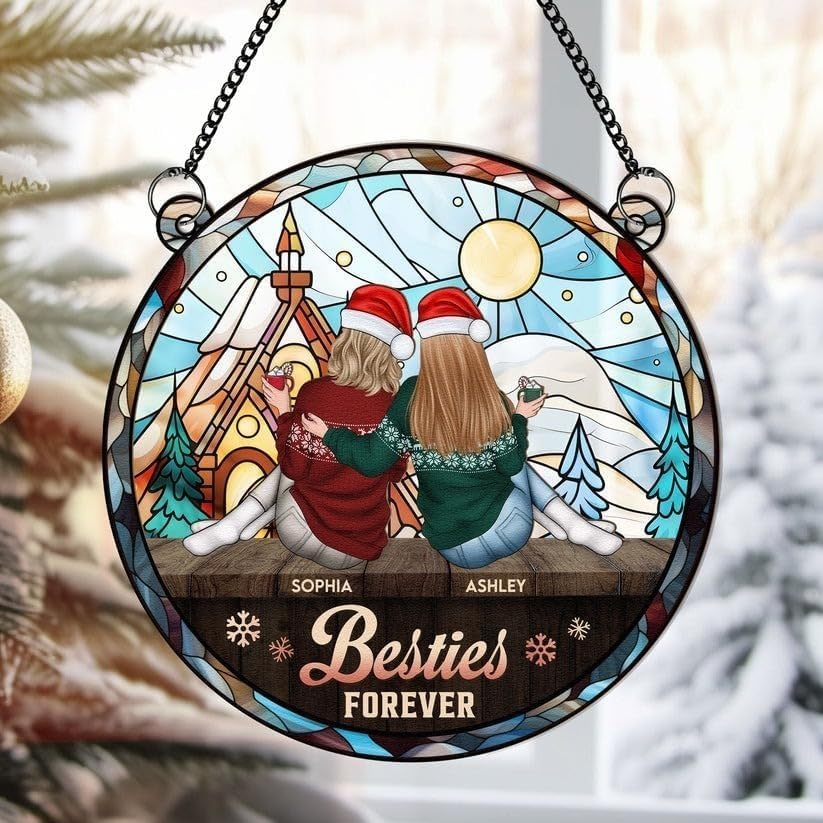 Personalized Best Friend Window Suncatcher - Sister by Heart Suncatcher Ornament for Women - Her Best Friend on Birthday, Christmas