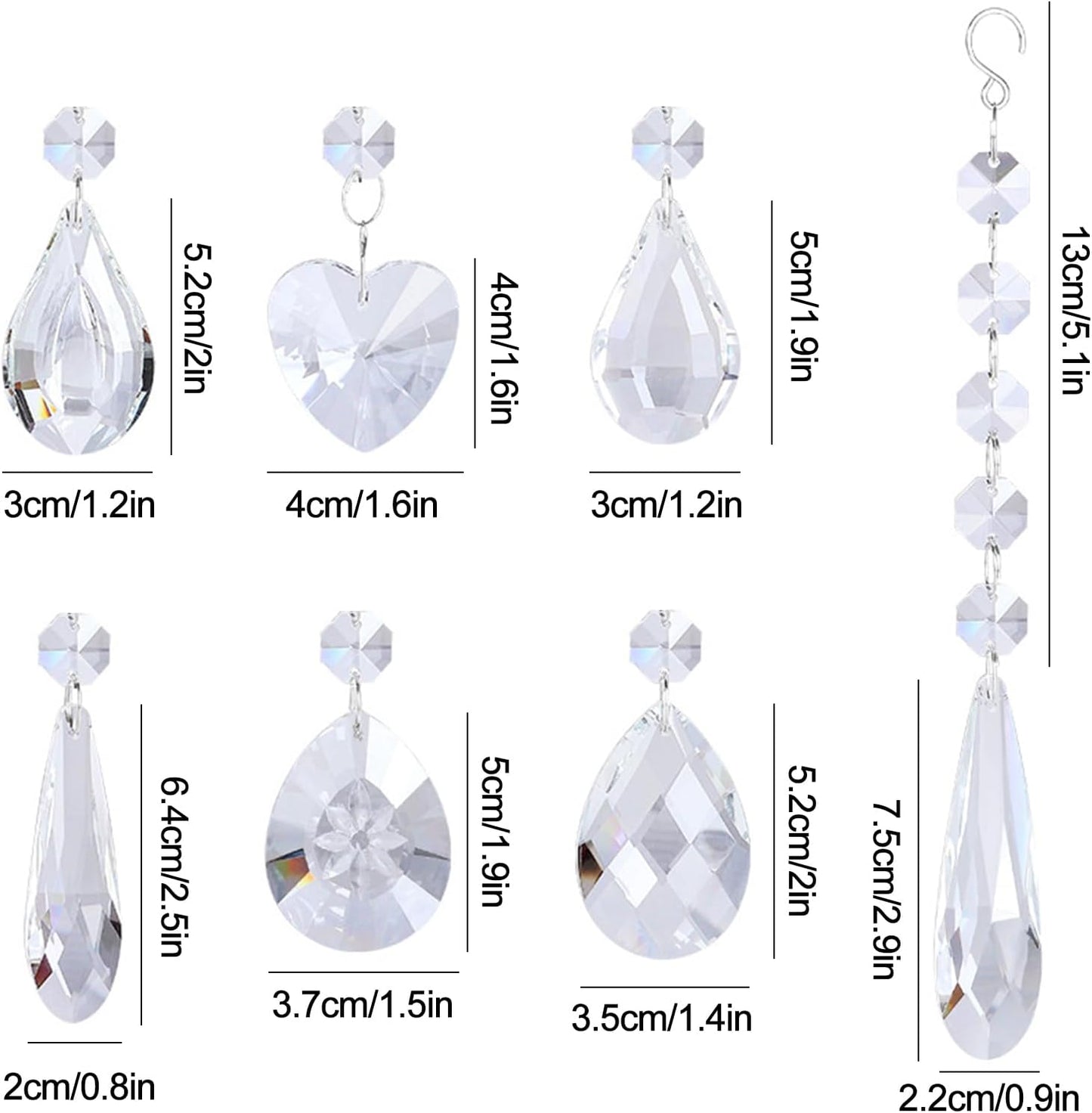 7PCS Sun Catchers Crystals, Rainbow Maker Pendants Hanging Crystals Sun Catchers for Windows, Clear Crystal Sun Catchers Garden Ornament Crystal Chandelier Prisms