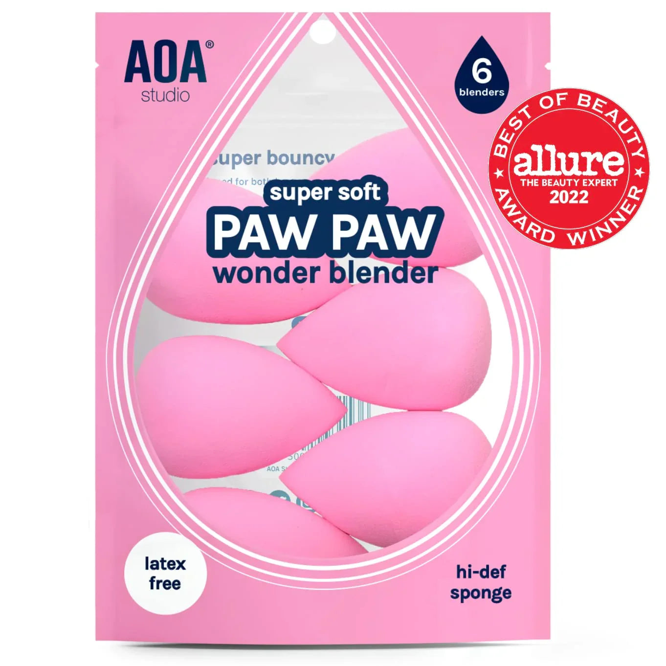 AOA Studio Latex-Free Makeup Sponge Set of 6, Super Soft for Powder, Cream & Liquid