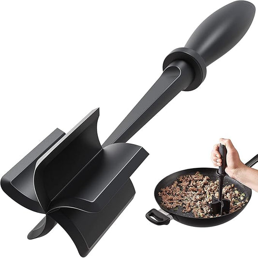 Meat Chopper, Hamburger Grinder, Premium Heat Resistant Smasher for Ground Beef, Burger Grinder Nylon Potato Mix Tool-Black