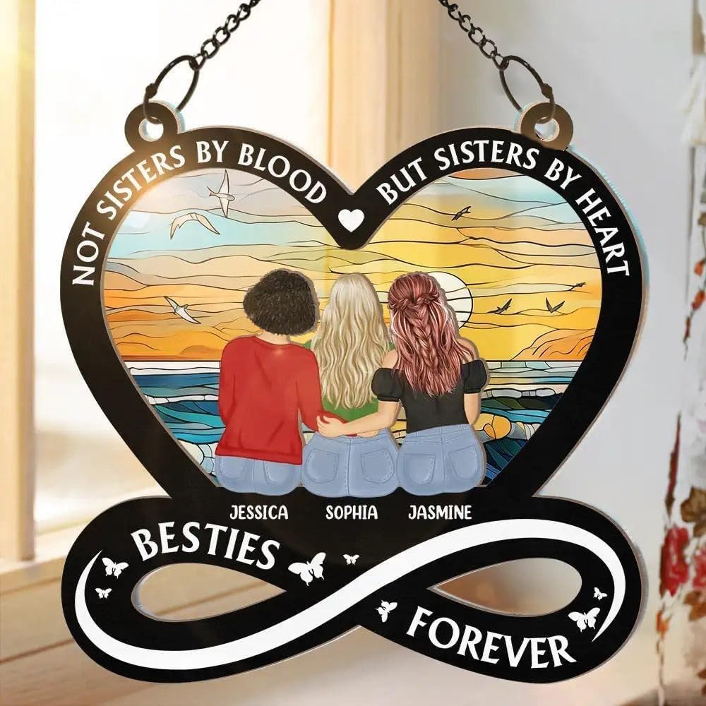 Personalized Best Friend Window Suncatcher - Sister by Heart Suncatcher Ornament for Women - Her Best Friend on Birthday, Christmas