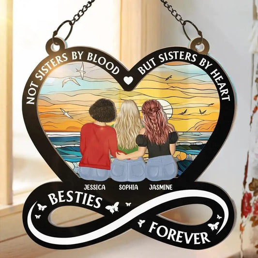 Personalized Best Friend Window Suncatcher - Sister by Heart Suncatcher Ornament for Women - Her Best Friend on Birthday, Christmas