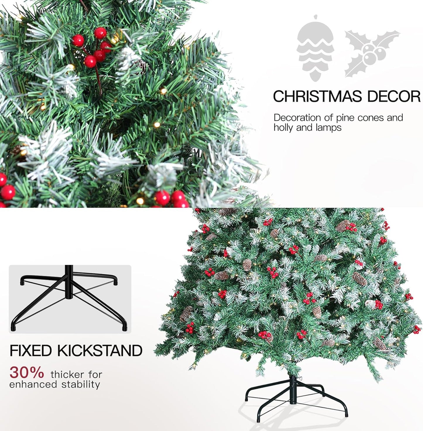 Christmas Tree with Lights 6ft - Premium Artificial Christmas Tree, with 874 Branch Tips and 250 Warm Lightsm, Support Automatique, Easy Assembly,Perfect Choice for Xmas Decorations