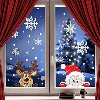 LUDILO 135Pcs Christmas Window Clings Snowflakes Window Decals Static Window Stickers for Christmas Decorations Windows Décor Ornaments Xmas Party Supplies Thanksgiving Party Décor