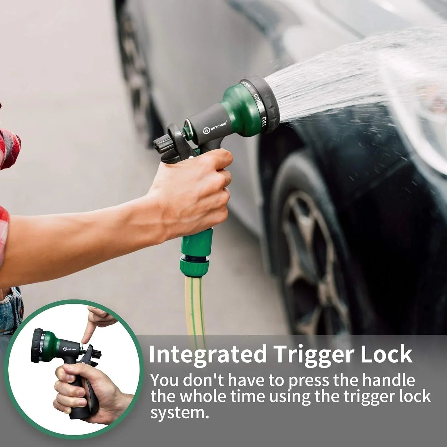 ABS Garden Hose Nozzle with 7 Spray Patterns, Slip-Resistant for All Uses