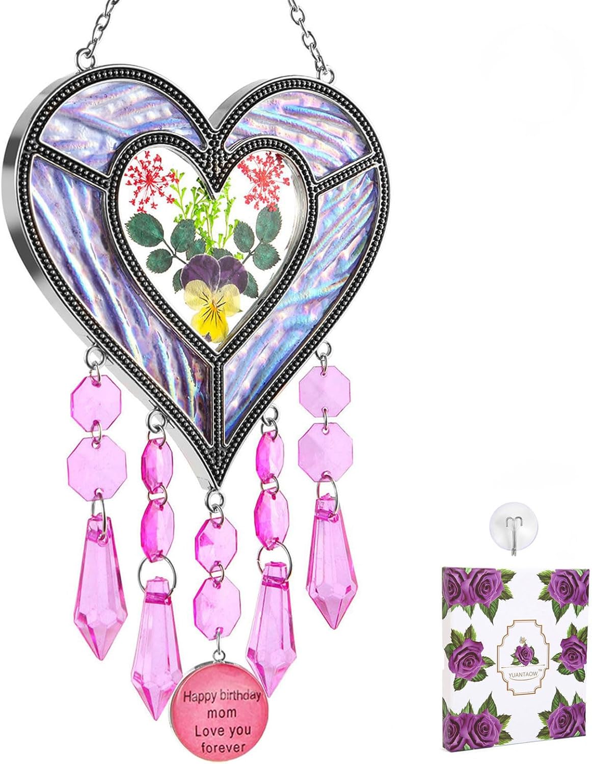 Gifts for Mom I Love You Mom Mother's Day Birthday Gift Butterfly Suncatcher Real Flower Glass Metal Beautifully Handcrafted to Capture The Beauty of Nature