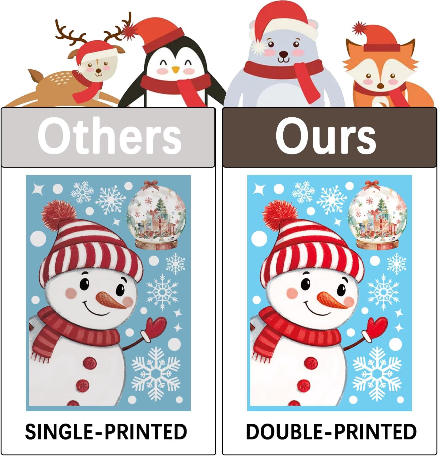 102PCS Christmas Window Stickers for Glass Windows,Double Sided Snowflakes Xmas Window Clings,Reusable Static Santa Claus Reindeer Snowman Christmas Decals,Winter & Holiday Decorations