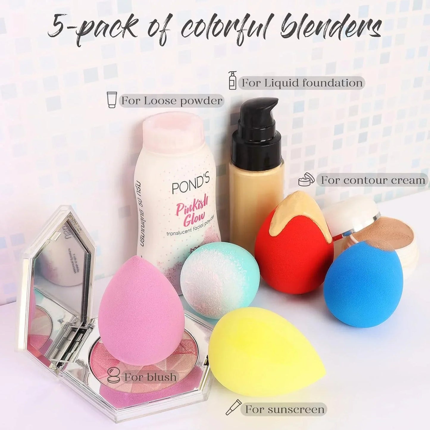 5 Pcs Latex-Free Makeup Sponge Set for Blending Foundation, Liquid, Cream & Powder