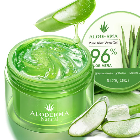 Aloderma Organic 96% Aloe Vera Gel – Hydrating Face, Body & After-Sun Care, 7oz