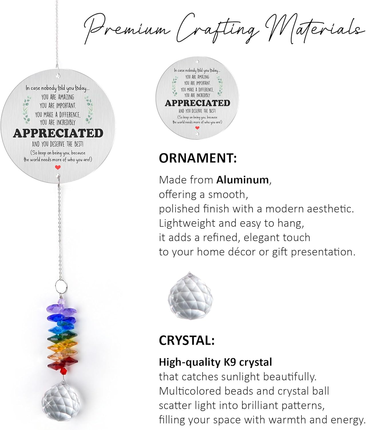 Aluminum Ornament Suncatcher - You are Appreciated - Inspirational Gift Ideas - Encouragement Christmas Ornament - Thank You Gifts for Women Men Friends - Appreciation Gifts for Coworker