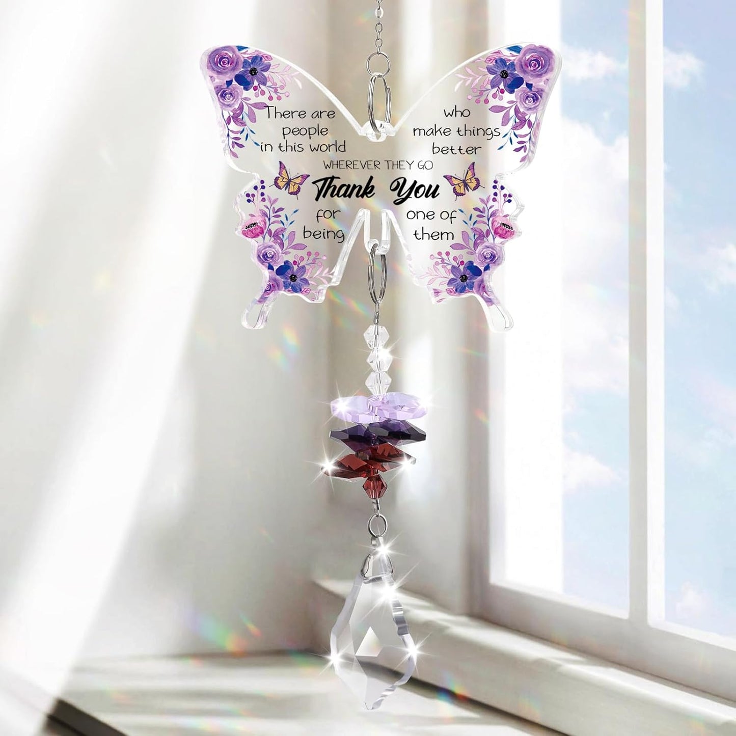Christmas Thank You Gifts for Women Crystal Suncatcher, Employee Appreciation Gifts Hanging Butterfly Crystal Suncatcher, Thank You Gift for Coworkers, Friends, Teachers Rainbow Maker Ornament