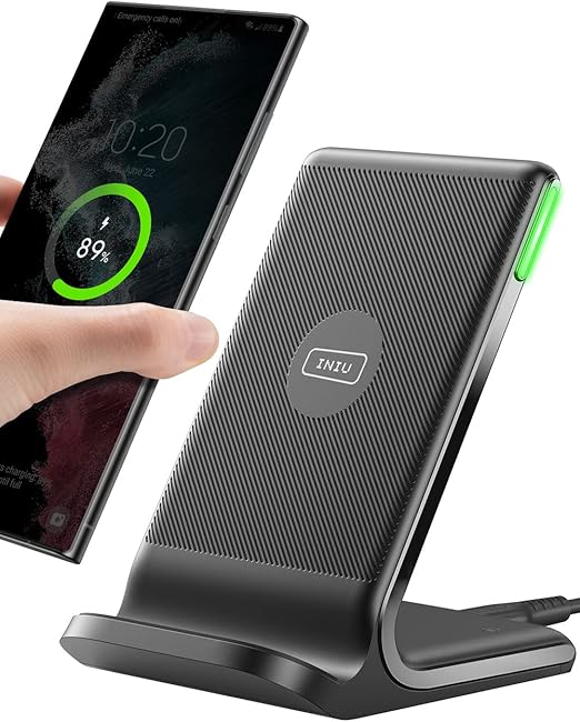 INIU Wireless Charger, 15W Fast Qi Certified Wireless Charging Station with Sleep-Friendly Adaptive Light Compatible with iPhone 16 15 14 13 Pro XS 8 Plus Samsung Galaxy S25 S24 S23 Note 20 Google etc