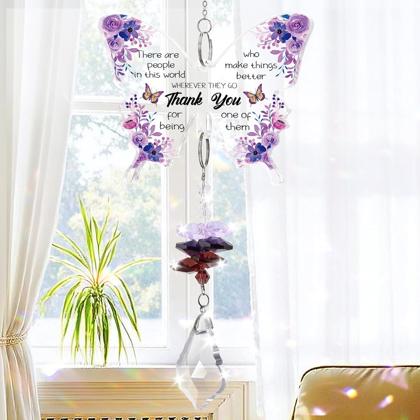 Christmas Thank You Gifts for Women Crystal Suncatcher, Employee Appreciation Gifts Hanging Butterfly Crystal Suncatcher, Thank You Gift for Coworkers, Friends, Teachers Rainbow Maker Ornament
