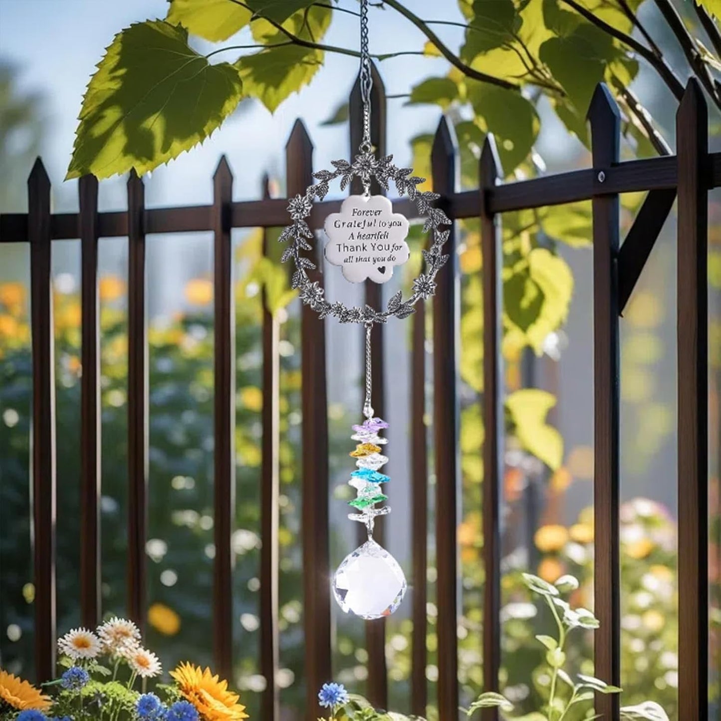 Hanging Crystal Sun Catcher, Thank You Gifts for Women, Sun Catcher Gift with Engraved Thank You Message for Window Rainbow Maker, Gratitude Gifts for Teachers, Friend, Family, Thanksgiving