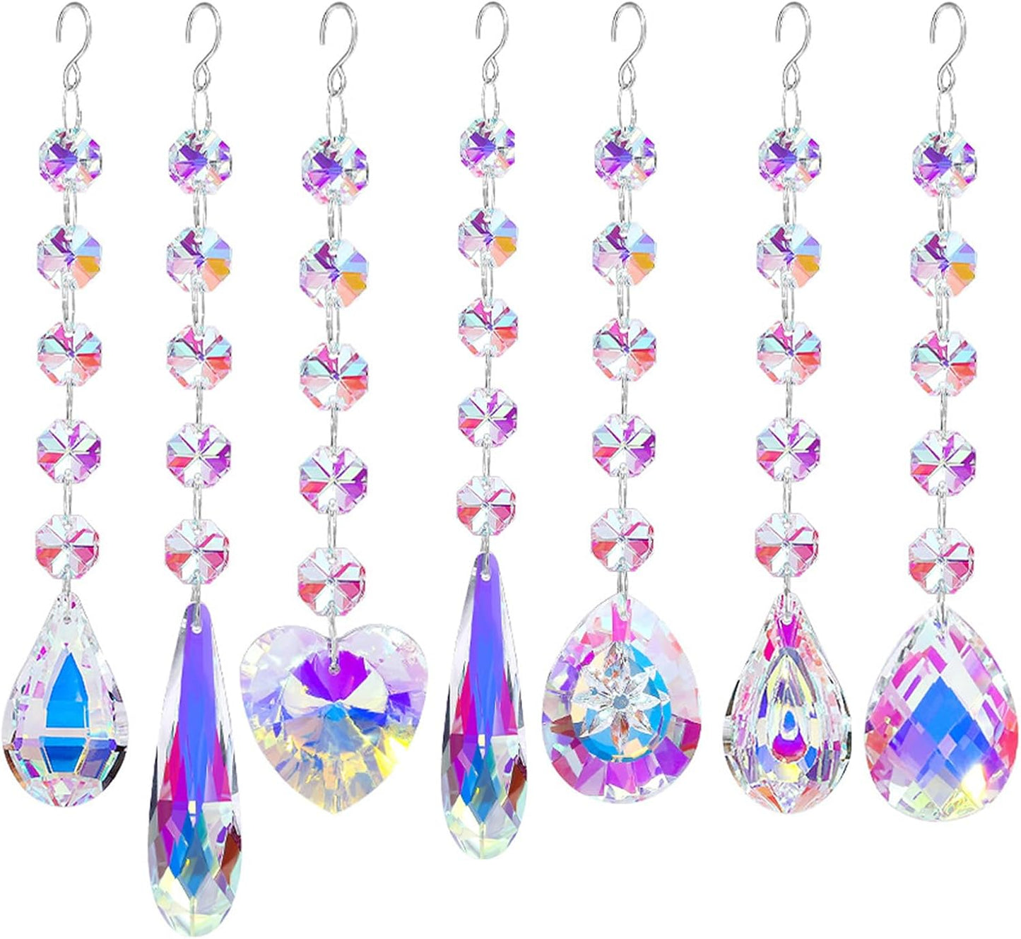 7PCS Sun Catchers Crystals, Rainbow Maker Pendants Hanging Crystals Sun Catchers for Windows, Clear Crystal Sun Catchers Garden Ornament Crystal Chandelier Prisms