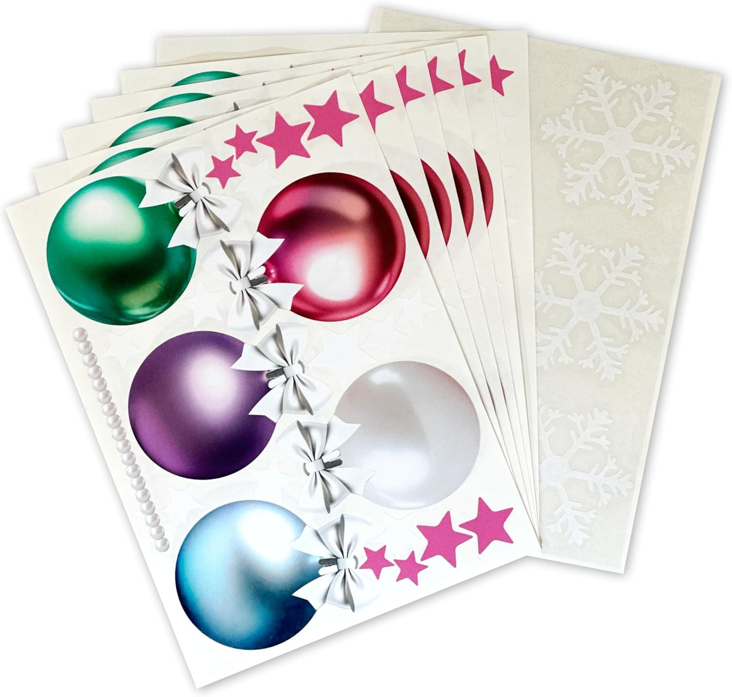 Christmas Bauble Snowflakes Window Decals Stickers for Glass, Large Xmas Designs Home Decorations Holiday Bling, DIY Mural Showcase for Office Business, Pastel Glossy Vinyl Decorations