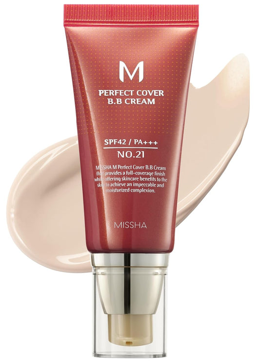 MISSHA M Perfect Cover BB Cream No.21 Light Beige SPF 42 PA+++ 1.69oz Tinted Moisturizer