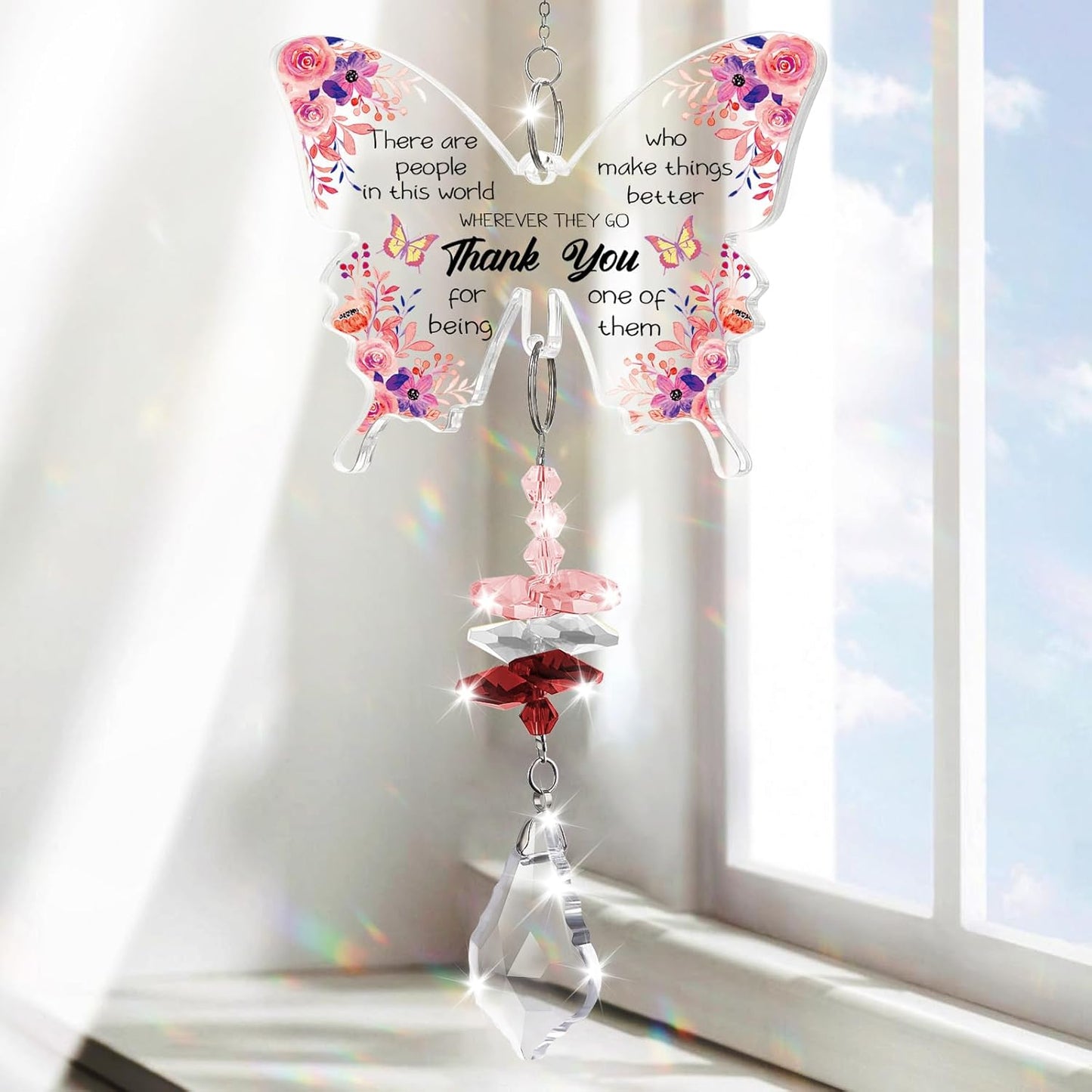 Christmas Thank You Gifts for Women Crystal Suncatcher, Employee Appreciation Gifts Hanging Butterfly Crystal Suncatcher, Thank You Gift for Coworkers, Friends, Teachers Rainbow Maker Ornament
