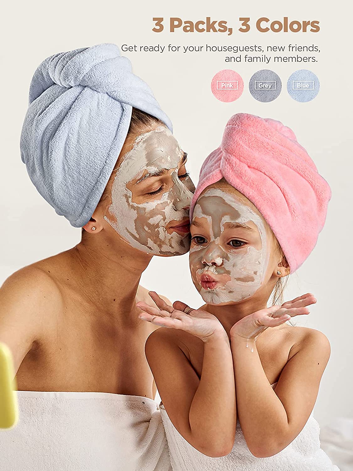 Hicober Microfiber Hair Towels, 3-Pack Drying Wraps for Curly Hair