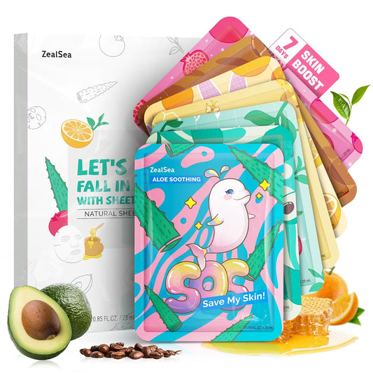 ZealSea Face Masks Skincare, Facial Masks for All Skin Types 7 Pack