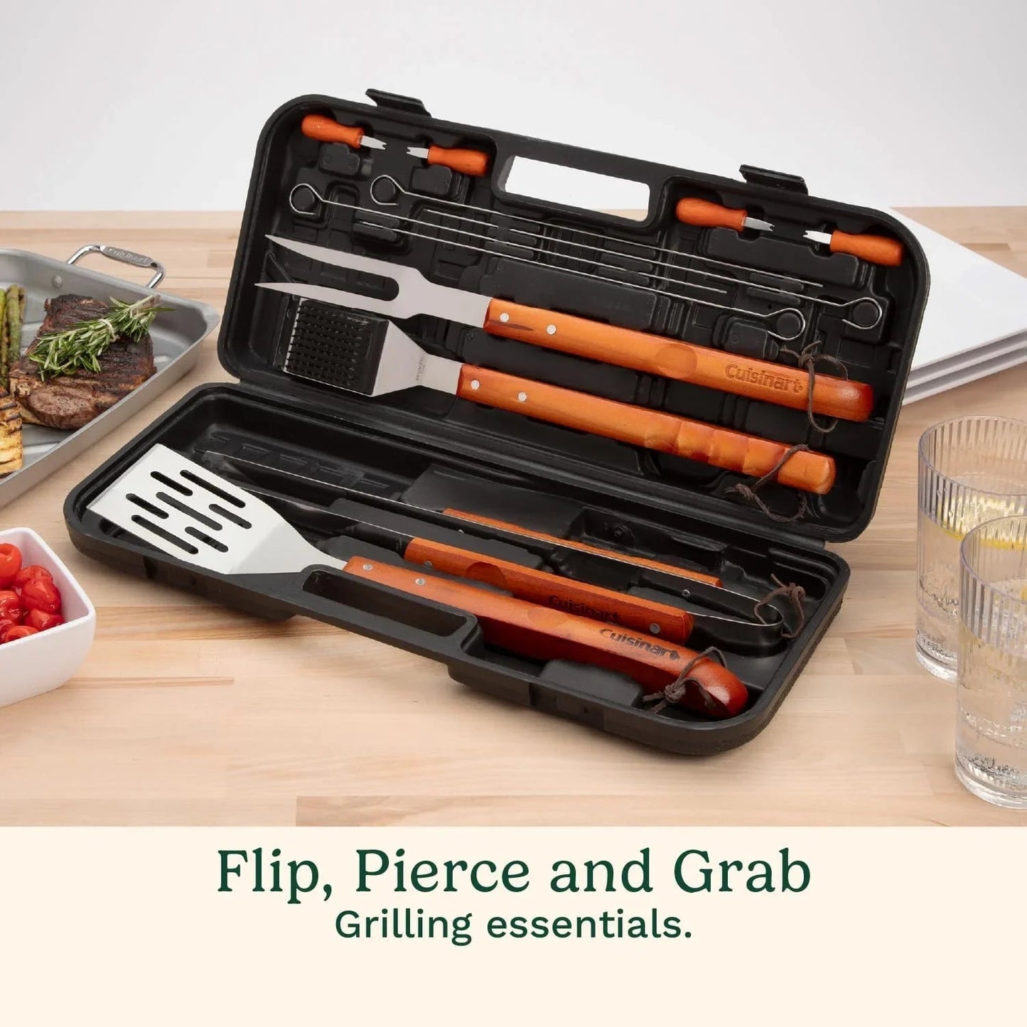 Cuisinart 13-Piece Grill Tool Set, Stainless-Steel BBQ Utensils & Accessories