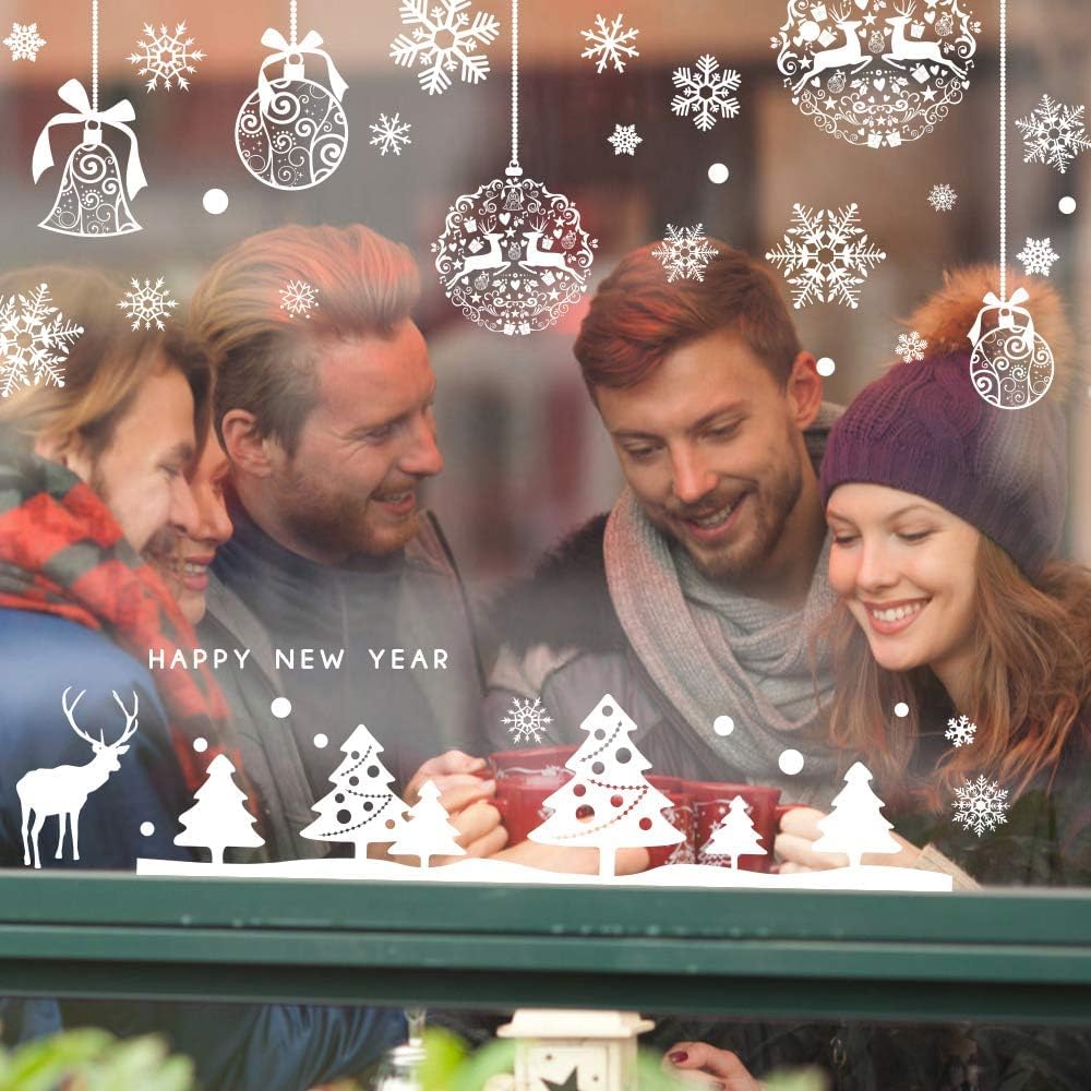 OCATO 275 Pcs Christmas Window Clings Static Snowflakes Window Clings Decals Stickers Christmas Windows Decorations Indoor Merry Christmas Winter Wonderland Decorations Ornaments Party Supplies