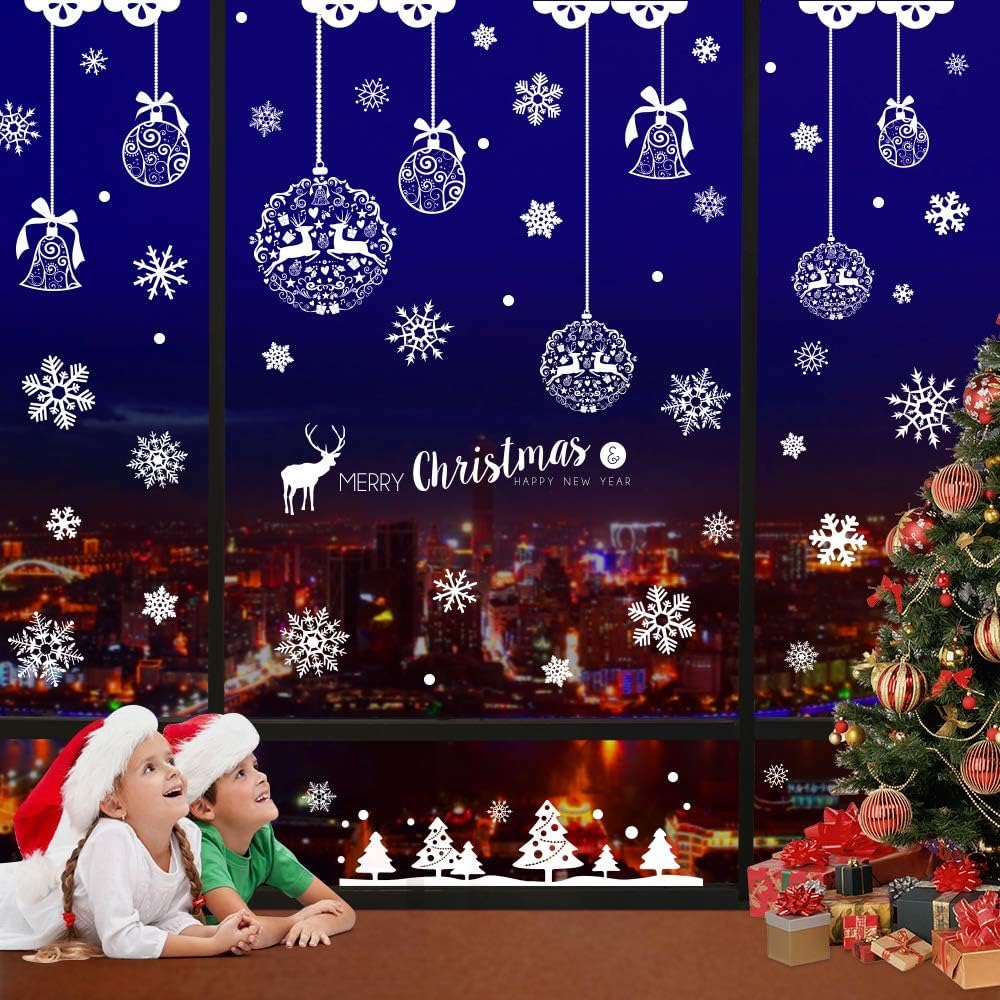 OCATO 275 Pcs Christmas Window Clings Static Snowflakes Window Clings Decals Stickers Christmas Windows Decorations Indoor Merry Christmas Winter Wonderland Decorations Ornaments Party Supplies