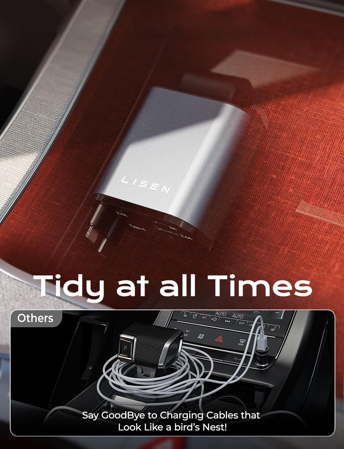 LISEN Retractable Car Charger, 69W USB C Car Accessories Adapter for iPhone 16 USB C Charger Fast Charging, Fathers Day for Gifts, Travel Essentials Gifts for Women Men, for iPhone 16 15 14 13 12