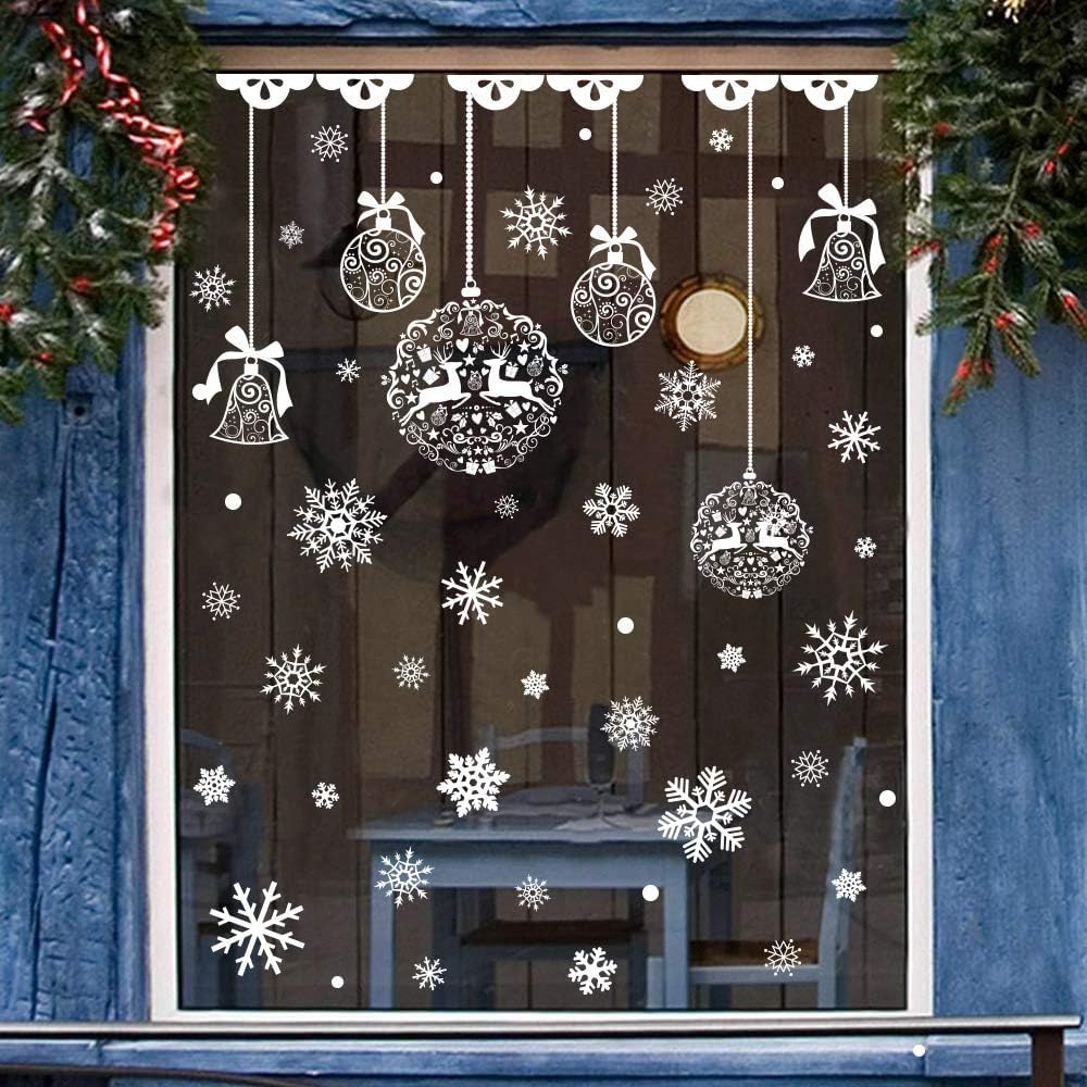 OCATO 275 Pcs Christmas Window Clings Static Snowflakes Window Clings Decals Stickers Christmas Windows Decorations Indoor Merry Christmas Winter Wonderland Decorations Ornaments Party Supplies