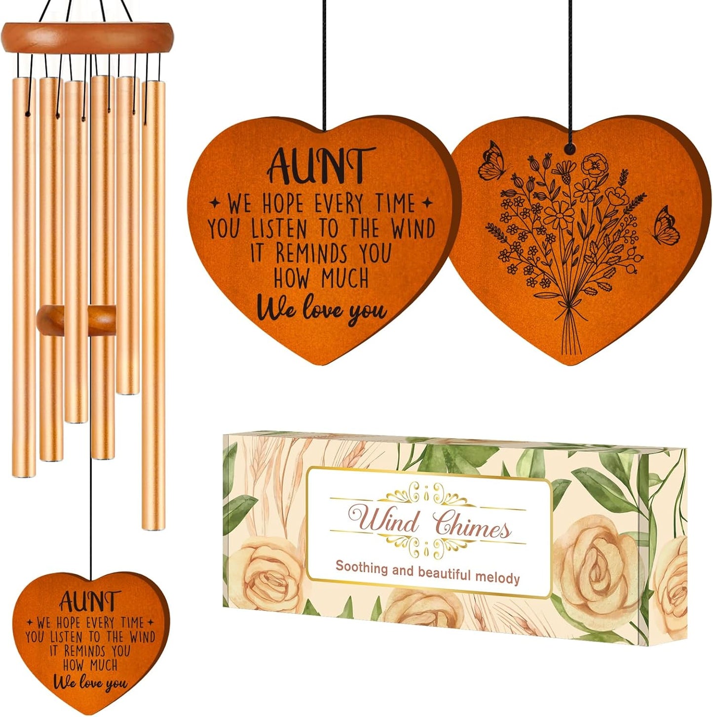 Aunt Gifts for Women, Birthday Gifts for Aunt from Niece Nephew, Unique Aunt Wind Chime Garden Decor, Mothers Day Christmas Thanksgiving