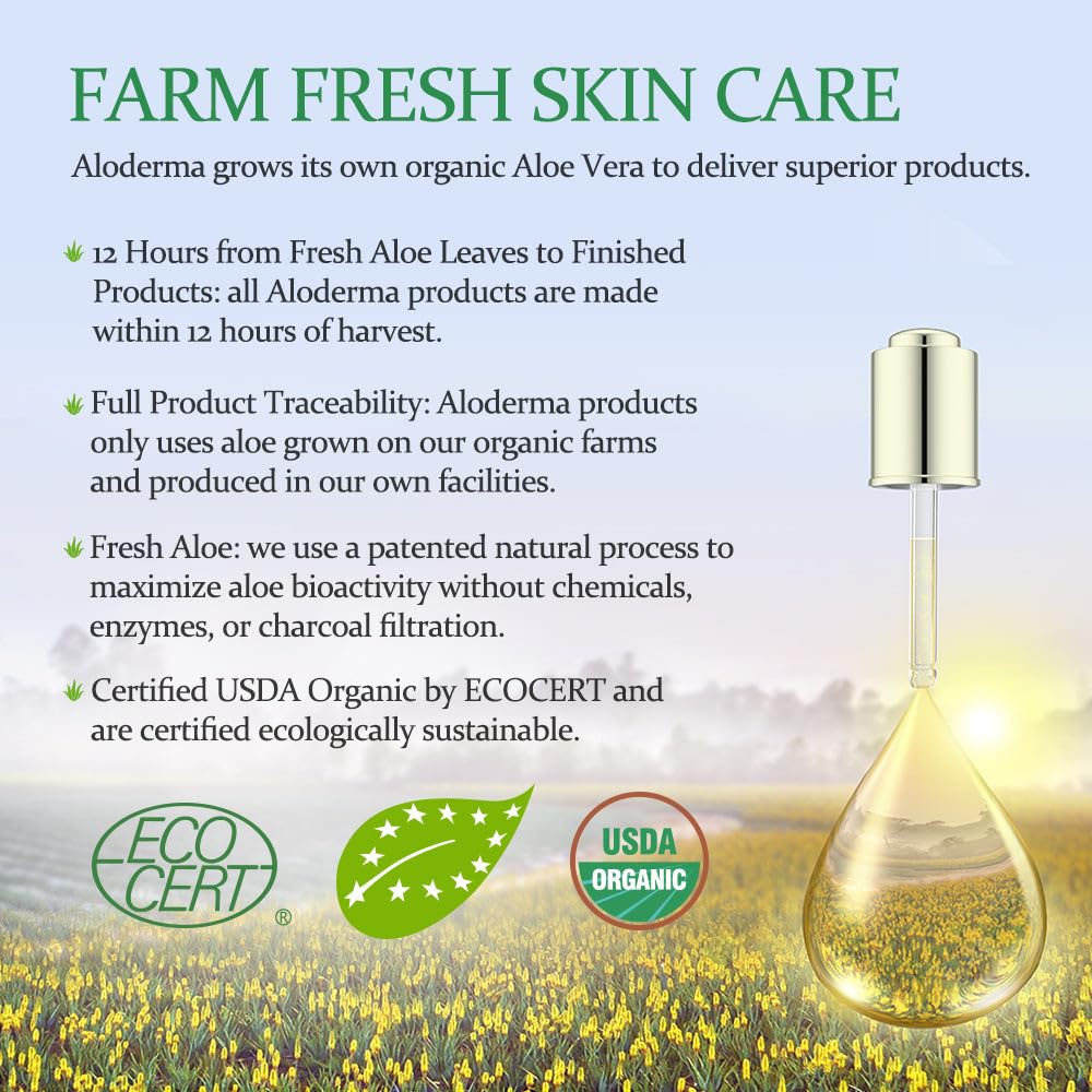 Aloderma Organic 96% Aloe Vera Gel – Hydrating Face, Body & After-Sun Care, 7oz