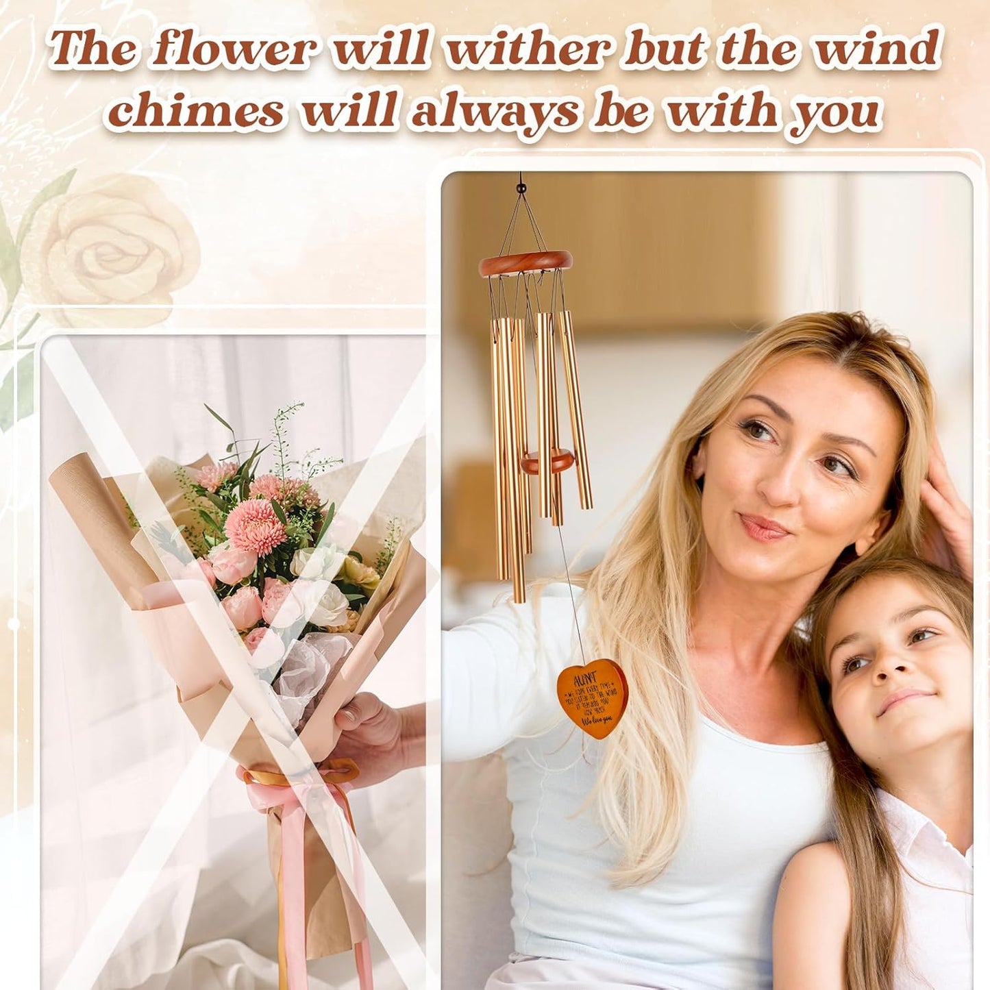 Aunt Gifts for Women, Birthday Gifts for Aunt from Niece Nephew, Unique Aunt Wind Chime Garden Decor, Mothers Day Christmas Thanksgiving