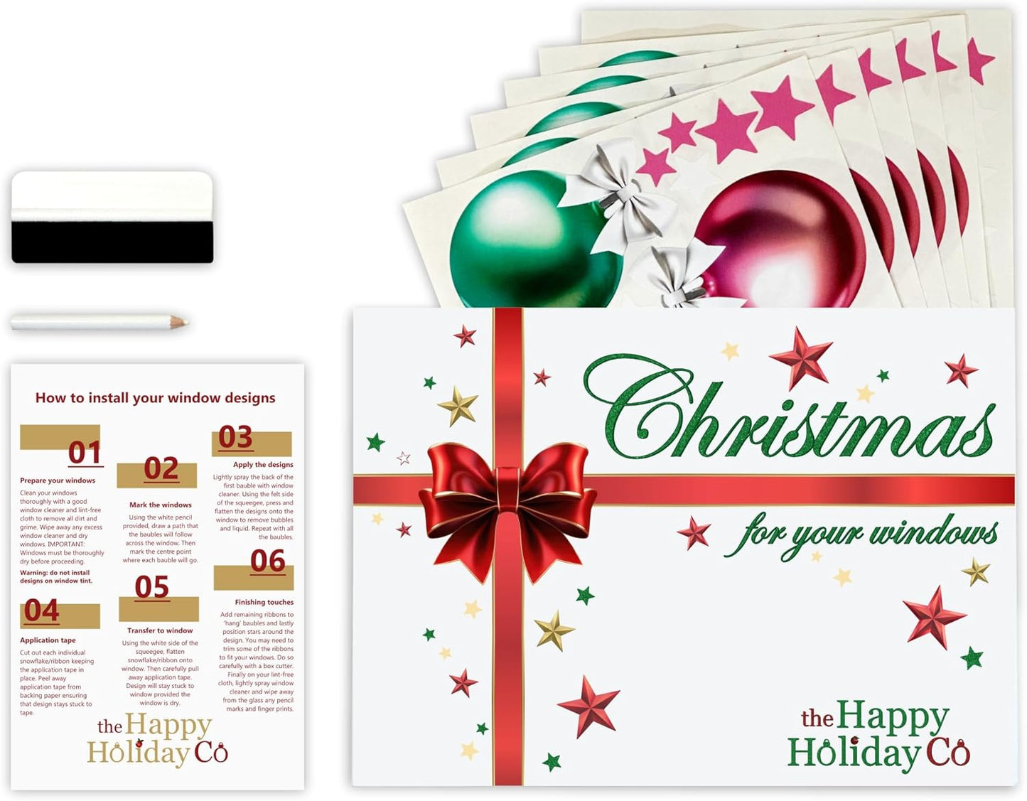 Christmas Bauble Snowflakes Window Decals Stickers for Glass, Large Xmas Designs Home Decorations Holiday Bling, DIY Mural Showcase for Office Business, Pastel Glossy Vinyl Decorations