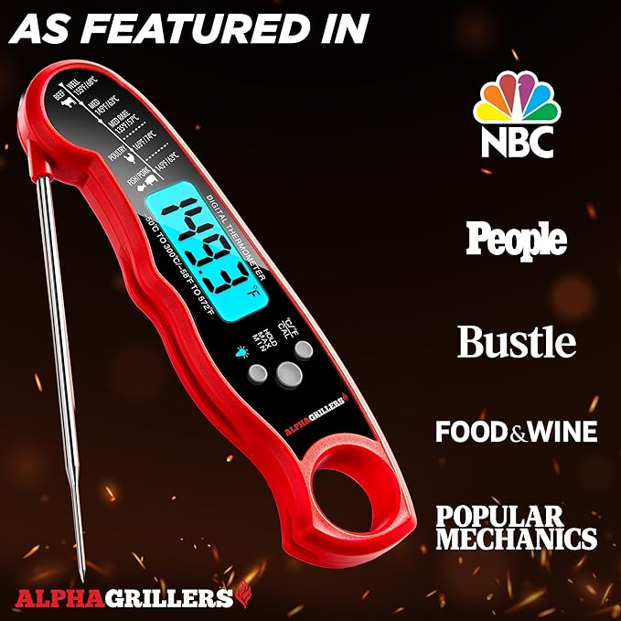 Alpha Grillers Meat Thermometer Digital - Instant Read Food Thermometer for Cooking Grilling Air Fryer Griddle Probe Kitchen Gadgets Essentials BBQ Accessories Grill Gifts for Men Him Dad Fathers Day