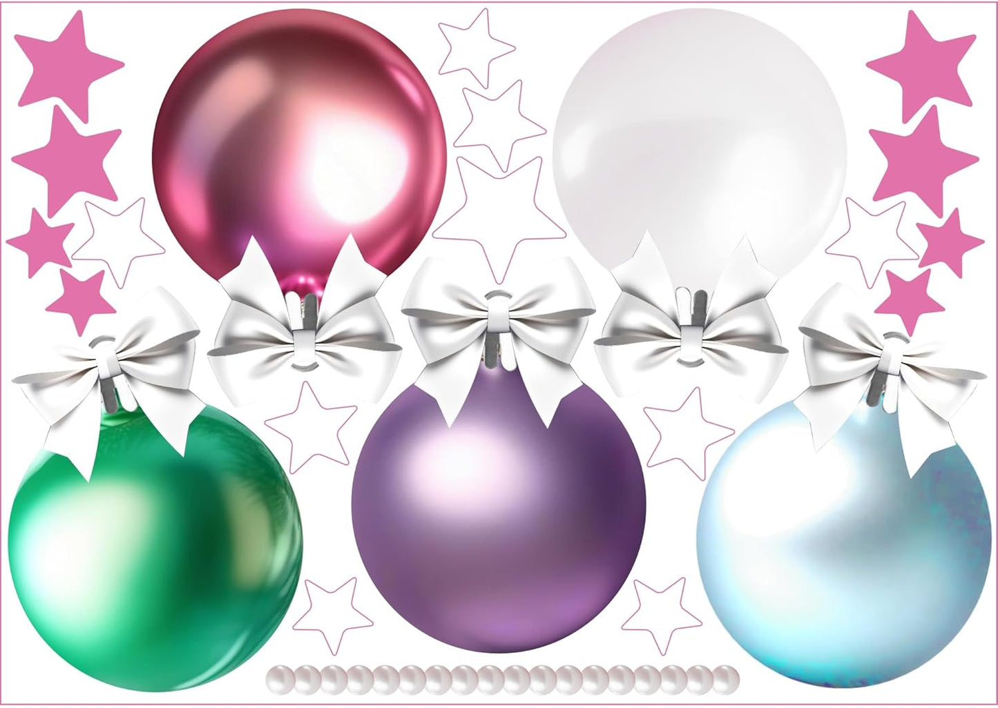 Christmas Bauble Snowflakes Window Decals Stickers for Glass, Large Xmas Designs Home Decorations Holiday Bling, DIY Mural Showcase for Office Business, Pastel Glossy Vinyl Decorations