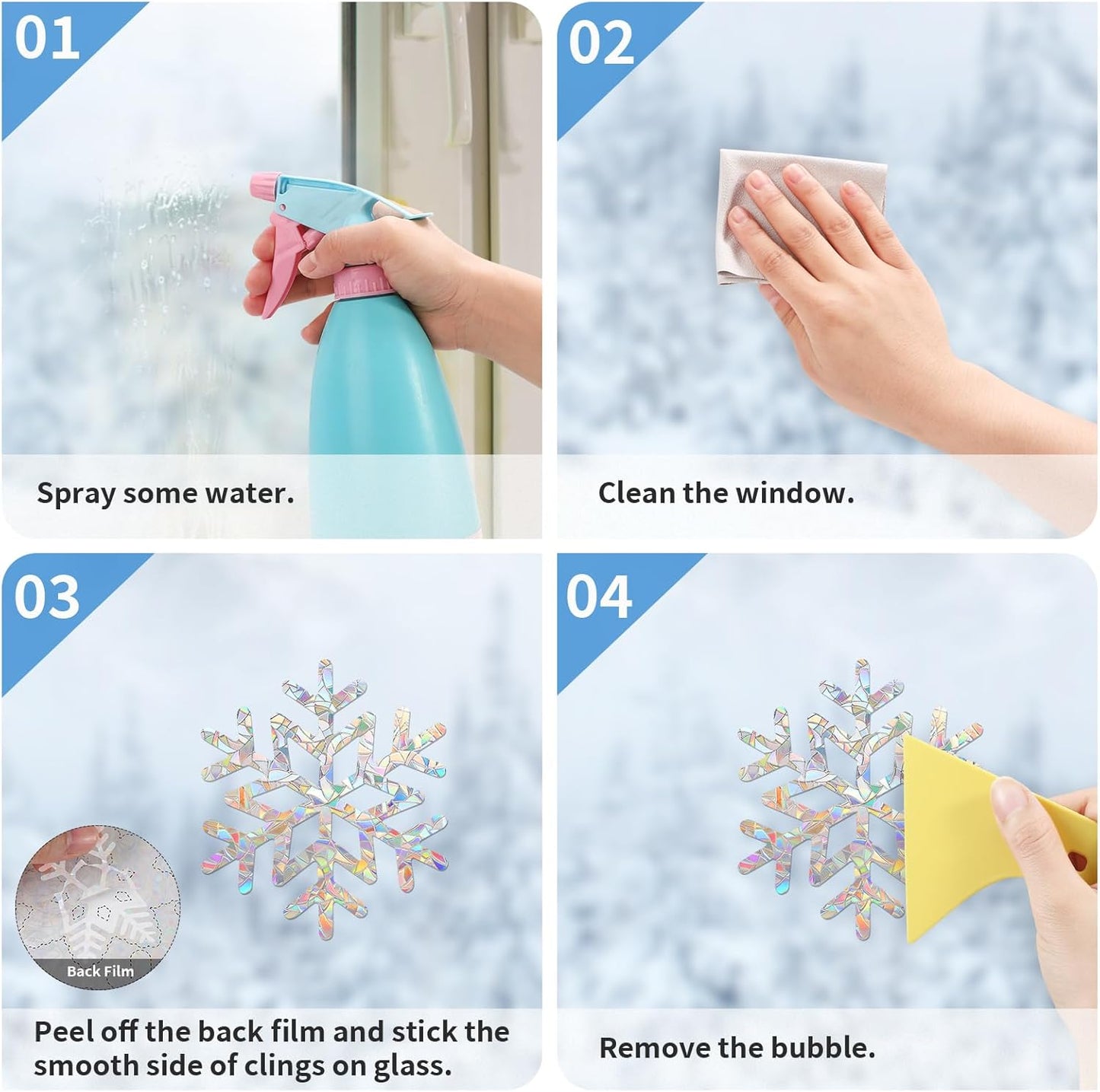 Snowflake Stickers, DELLAN 55 Christmas Window Clings Winter Decoration for Glass Windows, Decals for Bird Strike