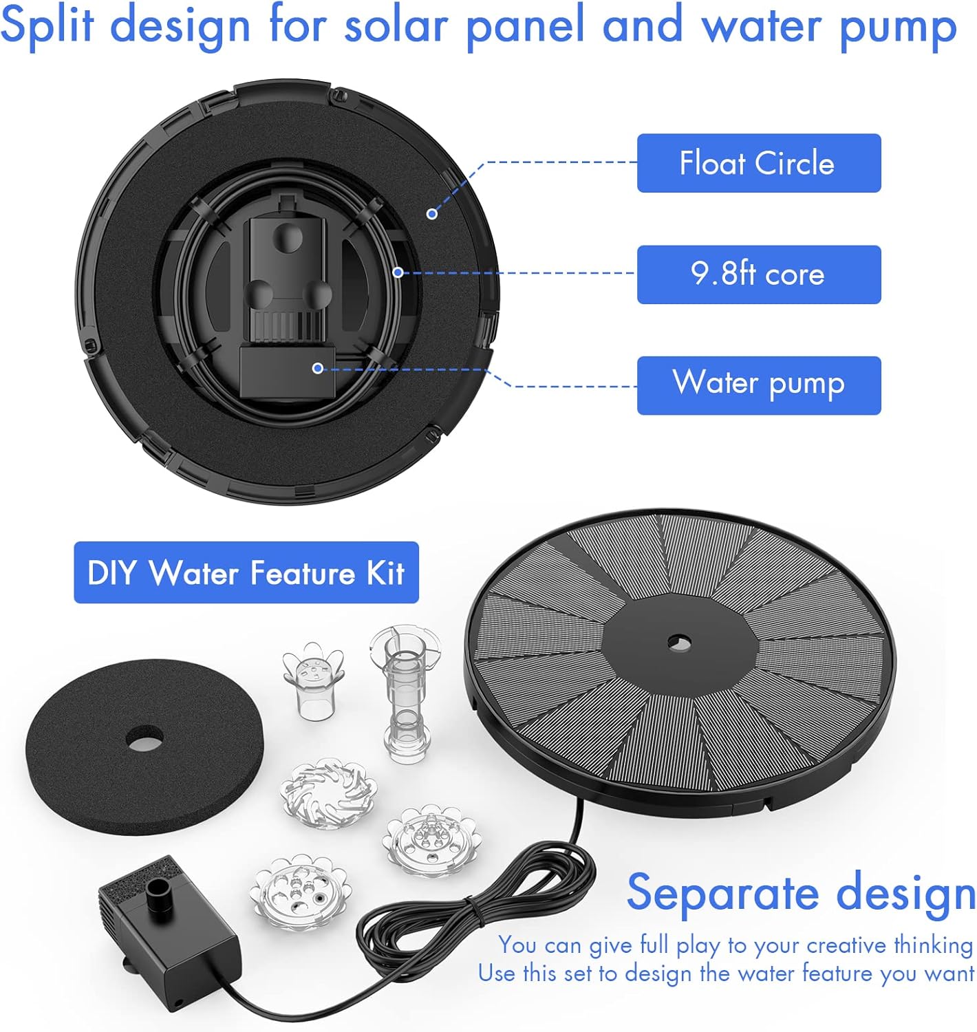 AISITIN 3.5W Solar Fountain Pump for Water Feature Outdoor DIY Solar Bird Bath Fountain with Multiple Nozzles, Solar Powered Water Fountain for Garden, Ponds, Fish Tank and Aquarium