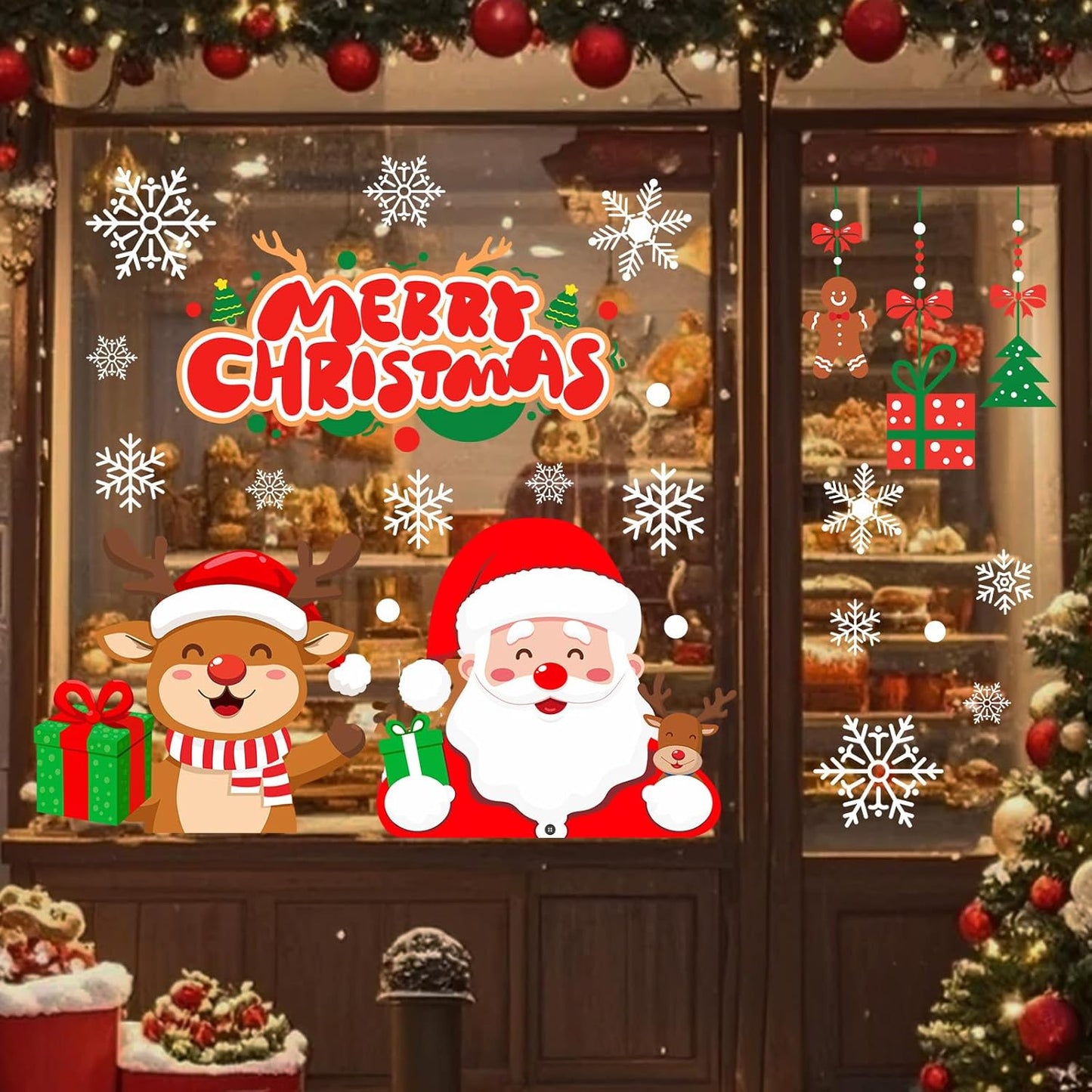T&W SAME FILM 71 PCS Christmas Window Clings Stickers for Glass, Window, Car Decor, Xmas Decals Decorations Holiday Snowflake Santa Claus Reindeer Decals for Party, Reusable
