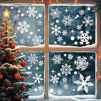 LUDILO 135Pcs Christmas Window Clings Snowflakes Window Decals Static Window Stickers for Christmas Decorations Windows Décor Ornaments Xmas Party Supplies Thanksgiving Party Décor