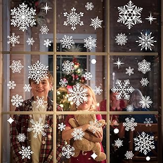 LUDILO 135Pcs Christmas Window Clings Snowflakes Window Decals Static Window Stickers for Christmas Decorations Windows Décor Ornaments Xmas Party Supplies Thanksgiving Party Décor