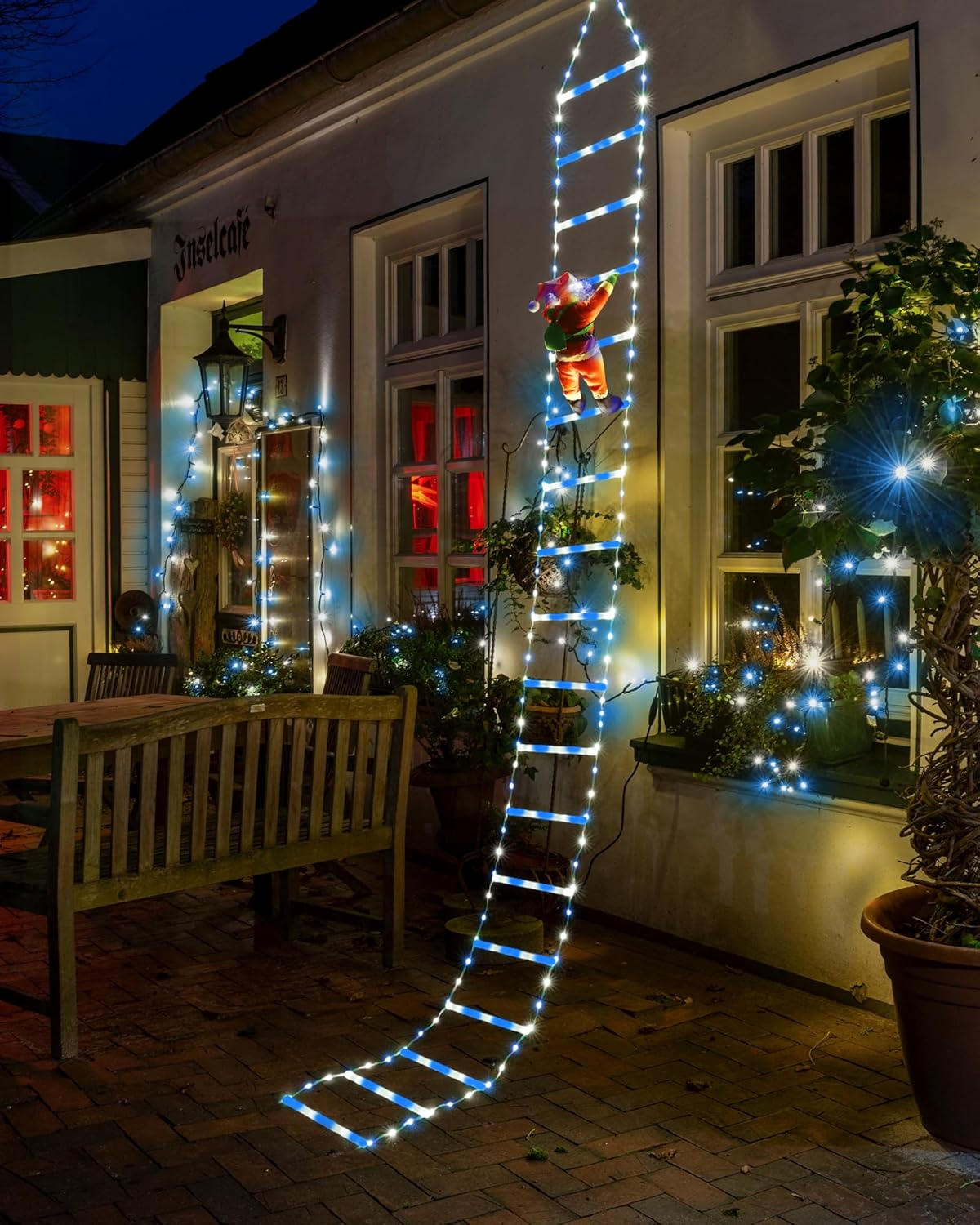 Toodour LED Christmas Lights - 10ft Christmas Decorative Ladder Lights with Santa Claus, Xmas Decorations Light for Indoor Outdoor, Window, Garden, Home, Wall, Xmas Tree Decor - Warm White