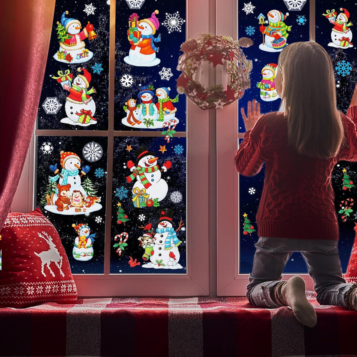 6 Sheets Christmas Window Clings Double-Sided Snowman & Snowflake Decorations for Glass Windows Reusable Snowman Christmas Window Stickers for Glass Peel & Stick Holiday Decals for Home Party Decor