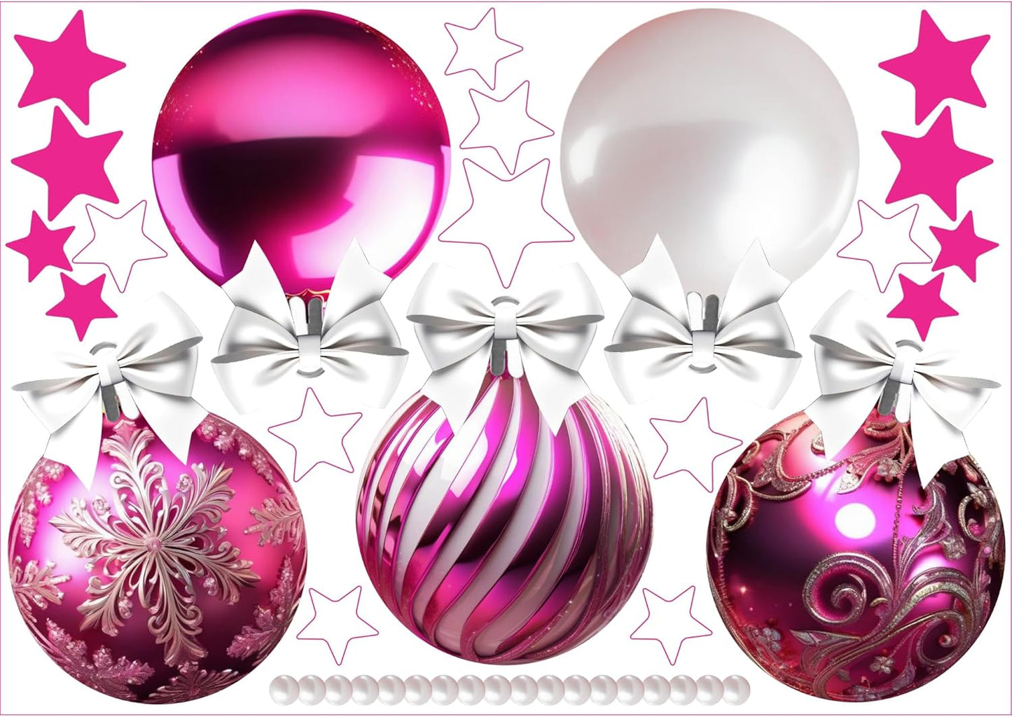 Christmas Bauble Snowflakes Window Decals Stickers for Glass, Large Xmas Designs Home Decorations Holiday Bling, DIY Mural Showcase for Office Business, Pastel Glossy Vinyl Decorations