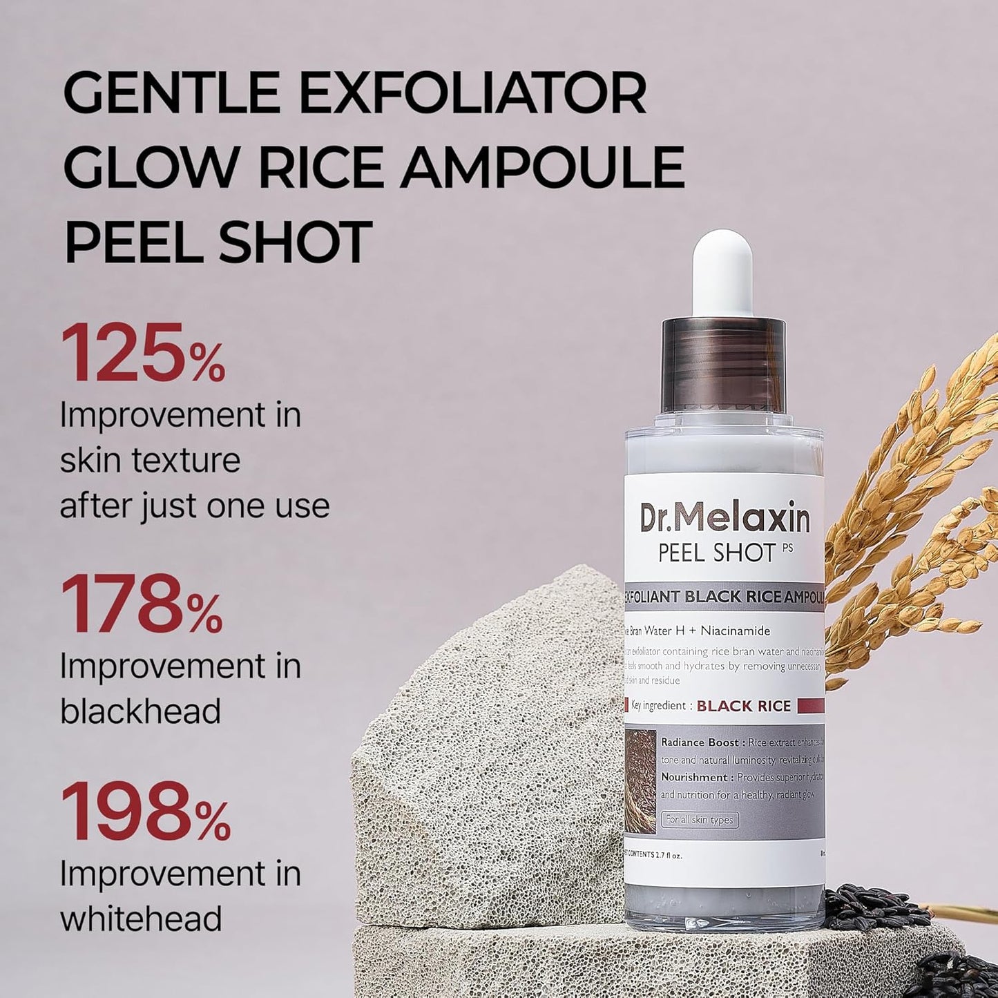 Peel Shot Glow Black Rice Ampoule - Soft Exfoliating Scrub & Blackhead Remover 80ml
