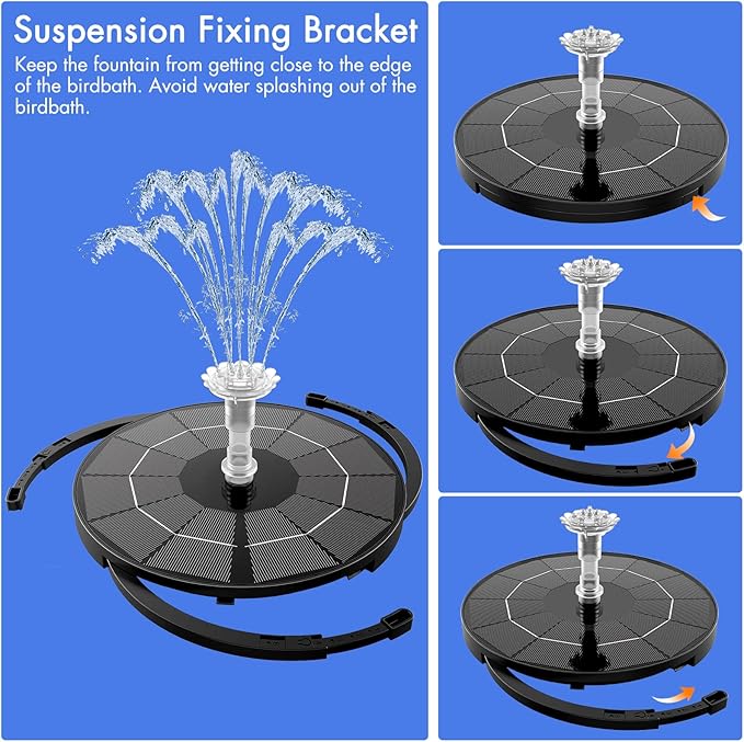 AISITIN 3.5W Solar Fountain Pump for Water Feature Outdoor DIY Solar Bird Bath Fountain with Multiple Nozzles, Solar Powered Water Fountain for Garden, Ponds, Fish Tank and Aquarium